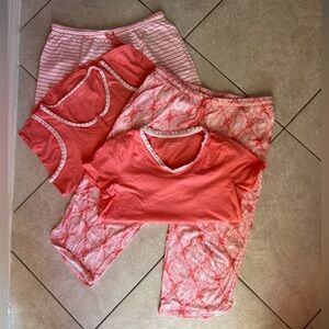 🧡Carole Hochman 4 piece Pajama Set Coral and White Pajama 100% cotton 🧡EUC